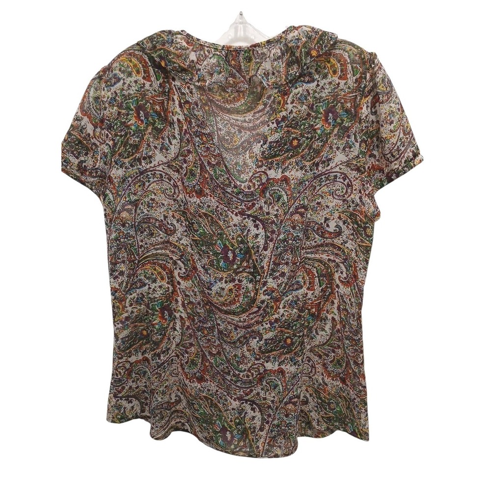 LOFT Womens Summer Ruffle Top L Fairy Twee Short Sleeve Paisley Floral Romantic - Picture 3 of 11